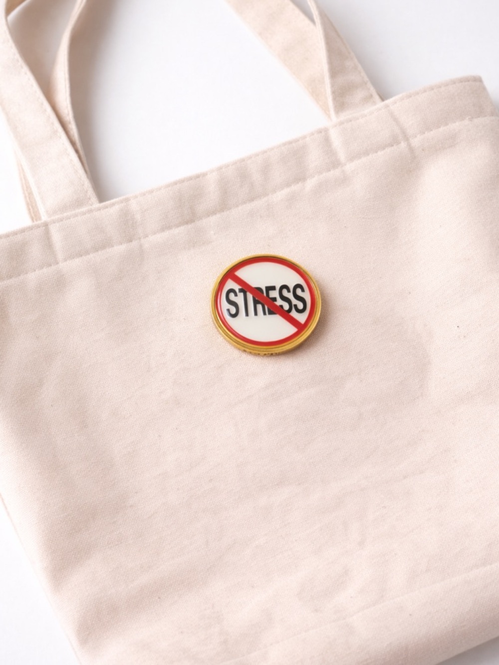 No Stress Enamel Pin – Red Strike Through Design |‎ Gold Tone Badge | Minimalist